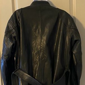 Men’s Belstaff dark leather jacket.